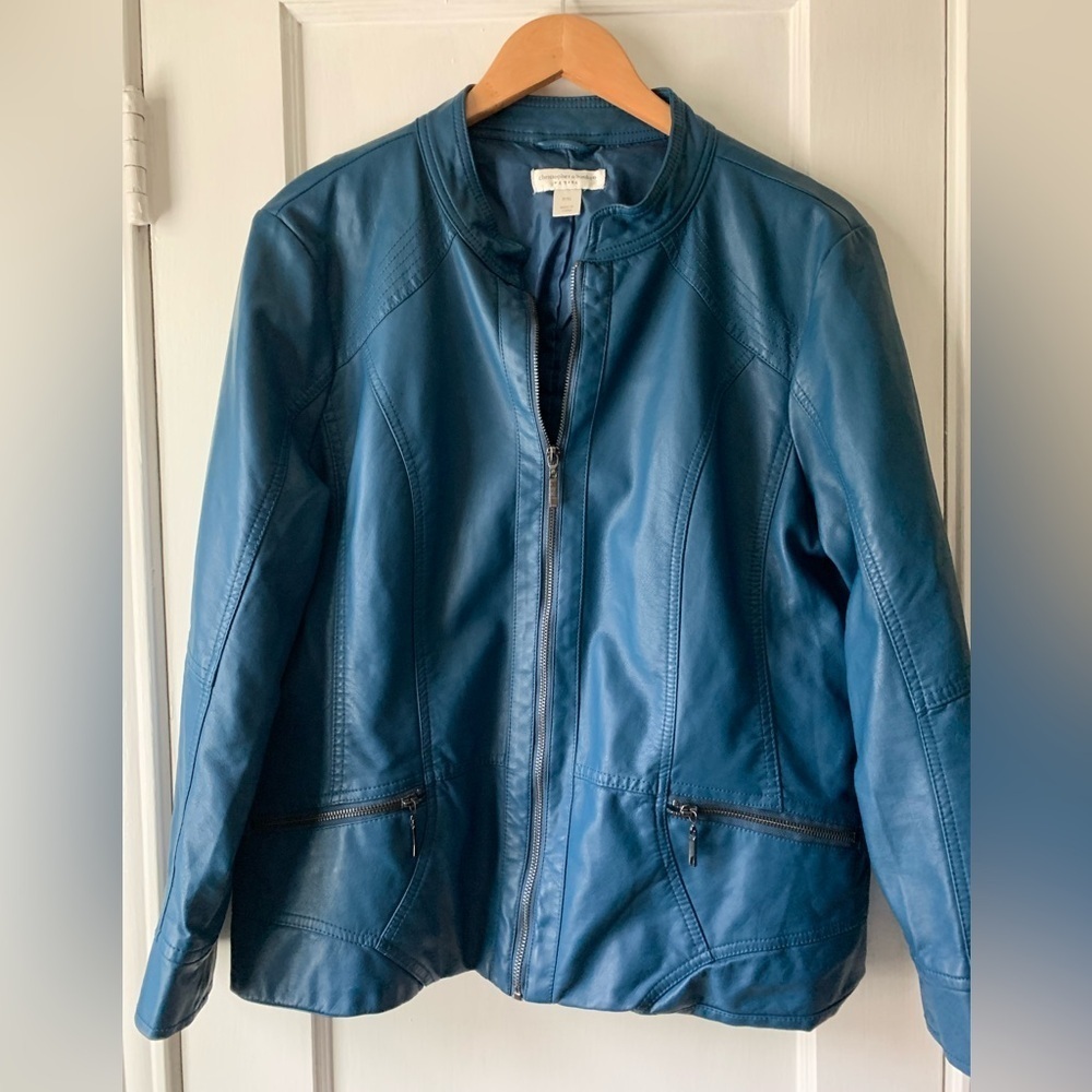 Christopher & Banks PXL Faux Leather Moto Style Jacket Electric Blue Biker Core